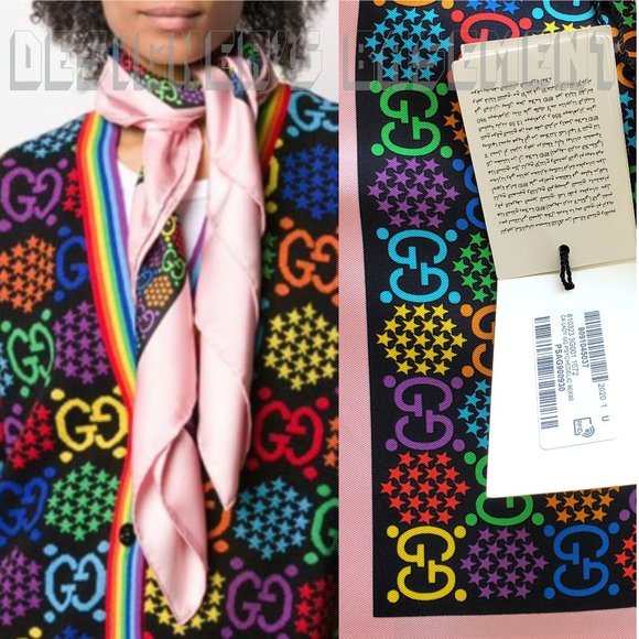 Gucci Accessories - GUCCI rainbow GG Psychedelic Logo silk twill scarf